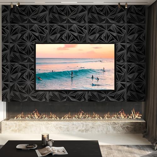 STICKGOO Black 3D Wall Panels for Interior Wall Decor, 12''x12'' Diamond Accent Panels for Living Gaming Room, Bedroom, Office, 33 Pack - color: Black