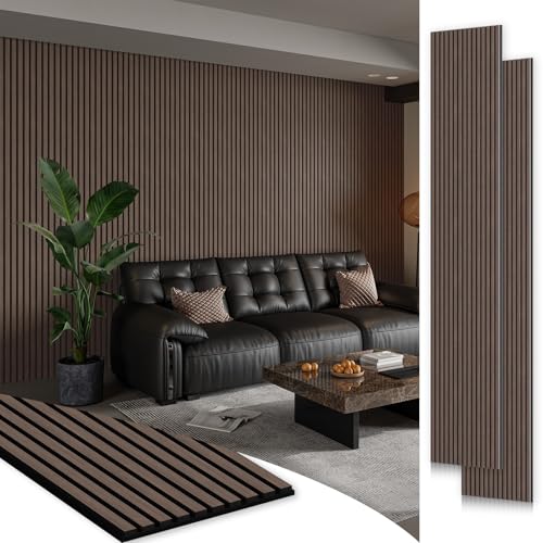 Smartstandard 2 Pack 106" x 12.6" Wood Slat Wall Panels, Soundproof Wooden Wall Panels, Acoustic Wood Panels for Wall, 3D Fluted Wood Panels for Interior Wall Decor, Dark Walnut - color: Dark Walnut, size: 106" x 25.2"