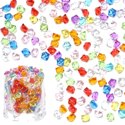 LAIDANLA 500PCS Acrylic Gems Multicolor Vase Fillers Fake Ice Cubes Plastic Gemstones Sensory Bin Filler Fake Diamonds Crushed Rocks for DIY Craft Wedding Party Centerpiece Table Scatter Prop - color: Multicolor