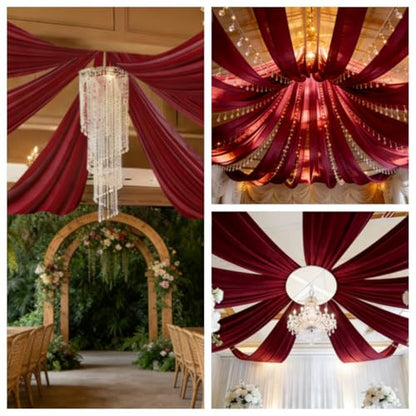 DUOBAO Burgundy 5x20ft Chiffon Ceiling Drapes 6pc Elegant Sheer Wedding Backdrop Curtains Ideal for Tent, Banquet Hall, and Photography - color: Burgundy, size: 60"W x 240"L (Pack of 6)