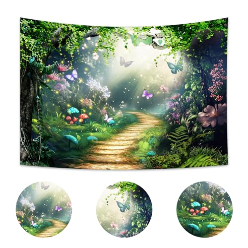 Fairy Woodland Tale Backdrop 5Wx3H Feet Enchanted Green Spring Butterfly Flower Princess Birthday Wedding Polyester Fabric Magic Photography Backgrounds Photo Shoot Decor Props Decoration - color: A-Fairy01, size: 5Wx3H