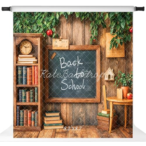Kate Back to School Photo Backdrop Chalkboard Wood Wall Background Green Leaves Welcome Students to School Photography Backdrops, 8x8ft - size: 8x8ft