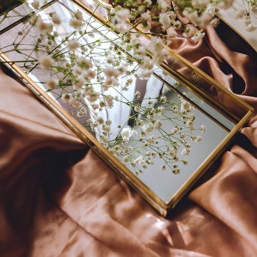HighFree Rectangle Gold Mirror Tray, Decorative Glass Mirrored Vanity Tray for Perfume, Cosmetics, Makeup, Trinket, Jewelry (10.2X 5.5x1.6) - size: 10.2" x 5.5" x 1.6"