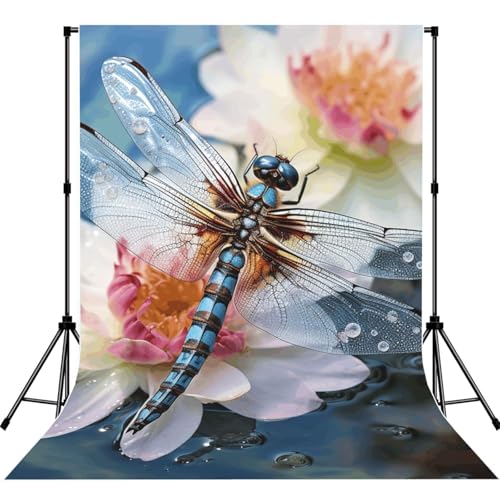 Dragonfly Lotus Backdrop Background for Photography 5x7ft Photobooth Professional Photo Backdrop Curtains Video Photography Studio Photo Backgrounds Banner Booth Background Screen Parties - color: Dragonfly Lotus