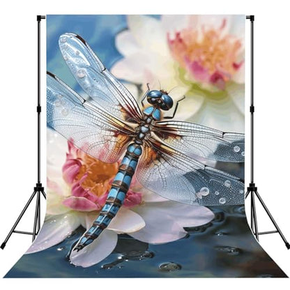 Dragonfly Lotus Backdrop Background for Photography 5x7ft Photobooth Professional Photo Backdrop Curtains Video Photography Studio Photo Backgrounds Banner Booth Background Screen Parties - color: Dragonfly Lotus
