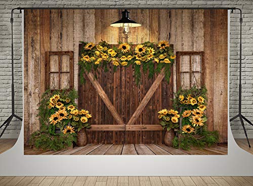 Kate 10x10ft Spring Sunflowers Photography Backdrops Vintage Wood Wall Wooden Fence Birthday Party or Portrait Photo Background Studio - size: 10x10ft