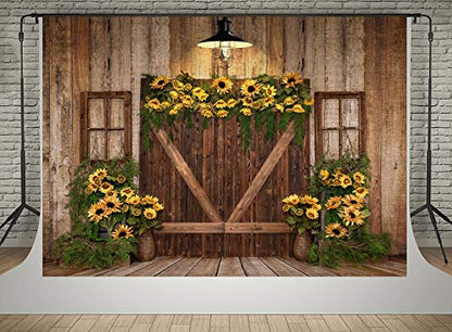 Kate 20x10ft Spring Sunflowers Photography Backdrops Vintage Wood Wall Wooden Fence Photo Background Studio - size: 20x10ft