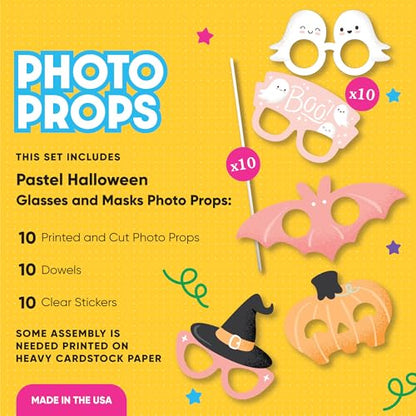 Big Dot of Happiness Pastel Halloween Glasses and Masks - Paper Card Stock Pink Pumpkin Party Photo Booth Props Kit - 10 Count