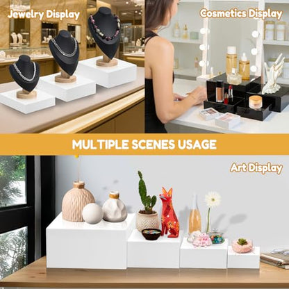 10 Pcs Large Acrylic Buffet Risers, Black Food Display Stands for Buffet, Dessert Table, Jewelry, and Catering, Stackable Food Risers with Hollow Bottoms, Nesting Cube Box (12"-11"-10"-9"-8"-7"-6"-5")