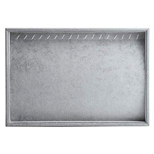 Gray Velvet Stackable 20 Hooks Necklace Jewelry Tray Showcase Display Organizer Holder for Dresser Decorative, Storage Box Case Single Plate for Women Accessary, Long Hand Chains Jewels - color: Grey 20 Hooks Necklace
