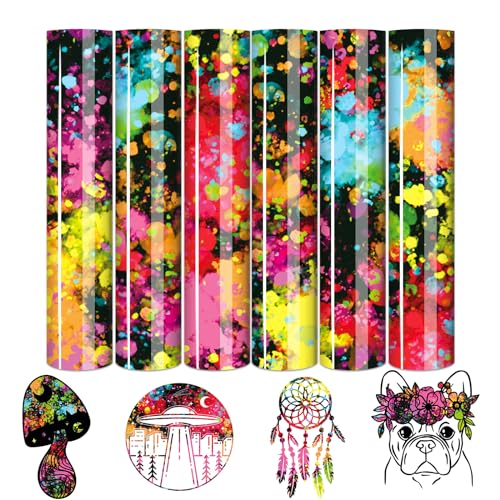 Tintnut Colorful Splash Heat Transfer Vinyl - 6 Sheets 10"x12"Watercolor HTV Patterned HTV Iron On Vinyl for T-Shirts Hats Clothes - color: Colorful-6pcs