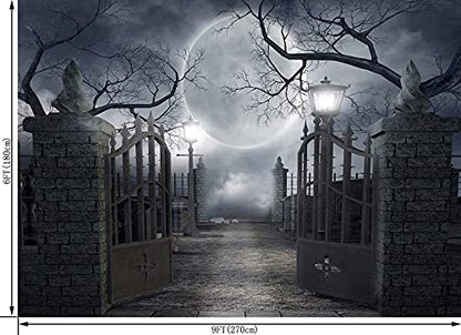 Halloween Night Full Moon Backdrop Gloomy Woods Graveyard Photography Background Horrible Cemetery Spooky Party Banner Halloween Party Decoration Photo Booth Props 9X6FT TP17G - size: 9X6FT