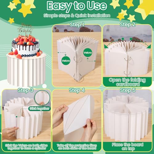 Lucomb 5 PCS Buffet Risers, Food Display Risers for Table, Foldable Cake Stands with Dessert Knife, Fork, Spoon, White Cardboard Cylinder Risers for Party, Wedding, Birthday, Holiday