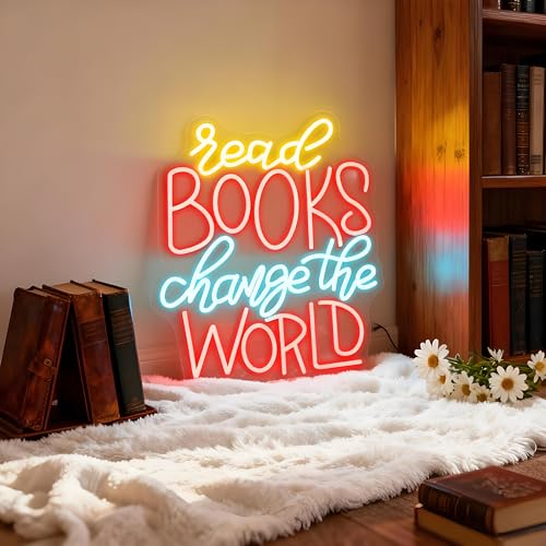 Neon Sign for Wall Decor Light Up Letters Led Sign Birthday Party Gifts Led Decorative Night Signs Reading Room Decor for Coffee Bookstore Library Student Dorm (Read Books Change the World) - color: change
