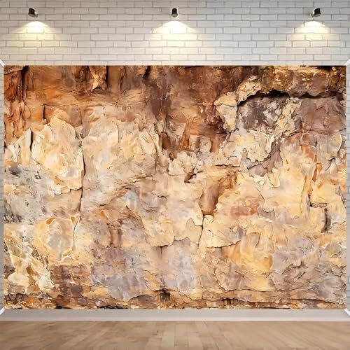 10x8FT Polyester Stone Cave Background Sand Yellow Rock Textured Photography Backdrop Supplies for Outdoor Archaeology Theme Birthday Party Banner Decoration Photo Booth Studio Props - size: 10x8FT