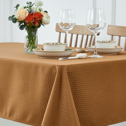 maxmill Harvest Square Tablecloth Stain Resistant Waterproof Wrinkle Resistant Weaved Pattern Soft Table Cloth for Fall Harvest Thanksgiving Decorative Fabric Table Cover, 52 x 52 Inch, Amber - color: Amber, size: 52" x 52" (Square)