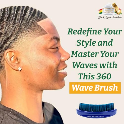 Men’s Hair Brush, Build Deeper, Hard Boar Bristle Curved, Perfect for Styling Hair, Ultimate Wave Grooming Tool, 360 Wave Brush (Medium-Hard Brush, Blue) - color: Royal Blue, size: Medium-Hard