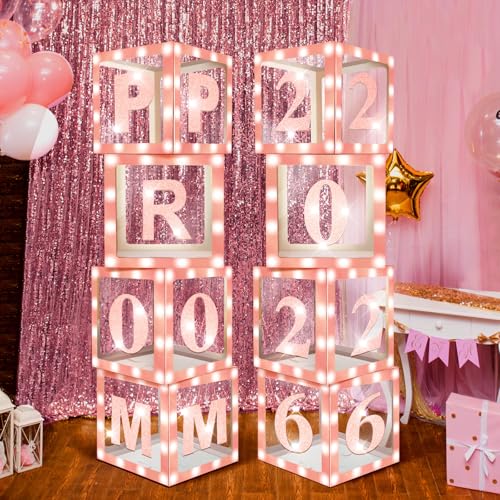Sinmoe 8 Pcs 2026 Prom Graduation Boxes Decoration Photo Booth Border Lighting 12'' Column Standup with 2026 Prom Letters Graduation Props Backdrop Decor for Party Supplies(Pink) - color: Pink