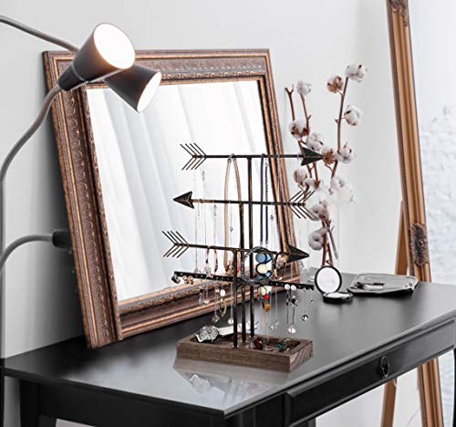 Urban Deco Arrow Jewelry Organizer Stand 4-Tier Black Jewelry Stand Necklace Organizer With Wooden Ring Holder For Jewelry Display Bracelet Holder Stand Earring Organizer For Girls - Black - color: Black