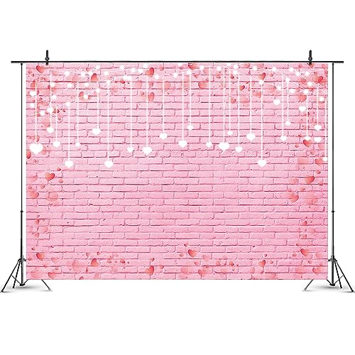 10x6ft Pink Brick Wall Backdrop Pink Love Heart Brick Texture Photography Background for Valentine's Day Bridal Shower Wedding Potrait Photo Booth Props - size: 10x6ft