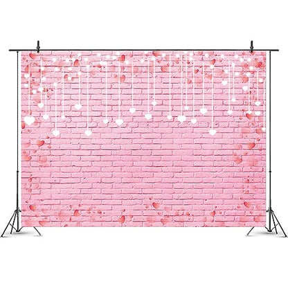 8x6ft Pink Brick Wall Backdrop Pink Love Heart Brick Texture Photography Background for Valentine's Day Bridal Shower Wedding Potrait Photo Booth Props - size: 8x6ft