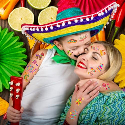 Cinco De Mayo Temporary Tattoos - Cinco De Mayo Decorations Fiesta Party Decorations Supplies Accessories Traditional Mexico Fiesta Party Favors Mexican Design Taco Celebration Gift Idea For Family