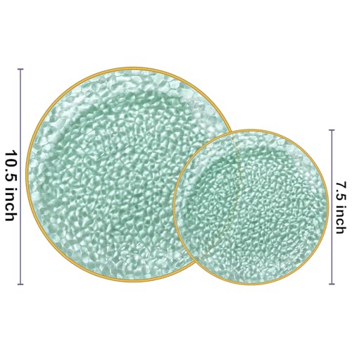 Rubtlamp 60 Green Plastic Plates, Hammered Clear and Gold Disposable Plates, Grenn Disposable Plates Include 30 Dessert Platos, 30 Dinner Platos for Party - color: Clear Green Gold