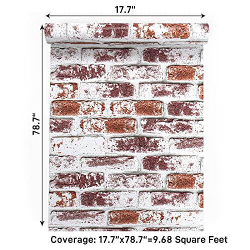VaryPaper Rustic Painted Red Brick Peel and Stick Wallpaper Brick Contact Paper 17.7''x78.7'' 3D Faux Brick Wallpaper Self Adhesive Removable Wallpaper for Kitchen Backsplash Bedroom Walls Fireplace - color: Red, size: 17.7" x 78.7"