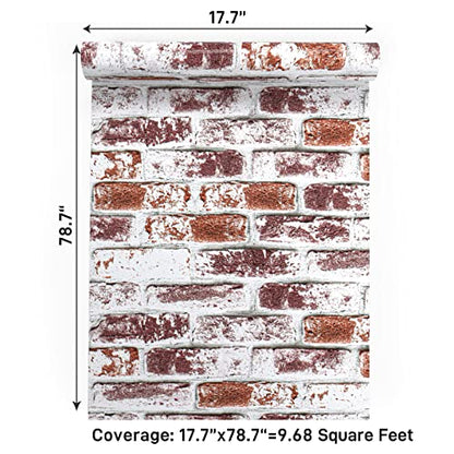 VaryPaper Rustic Painted Red Brick Peel and Stick Wallpaper Brick Contact Paper 17.7''x78.7'' 3D Faux Brick Wallpaper Self Adhesive Removable Wallpaper for Kitchen Backsplash Bedroom Walls Fireplace - color: Red, size: 17.7" x 78.7"
