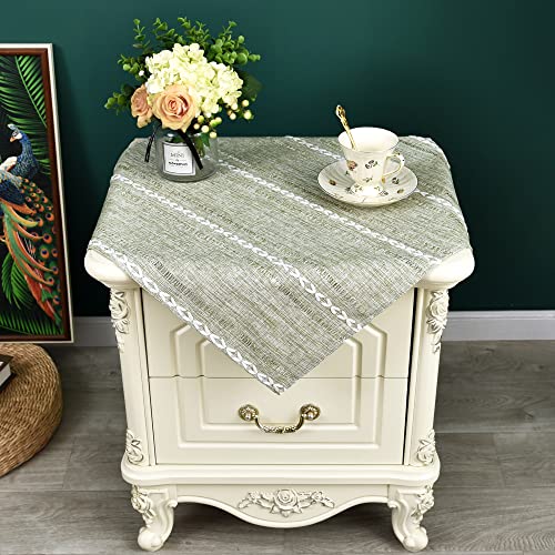 NEWISHER Rustic Farmhouse Embroidered Small Square Tablecloth Jacquard Striped Table Cloth Linen Texture Washable Side Table Cover Kitchen Dining Home Decoration Green 24x24 inch - color: Grass Green, size: 24" x 24" (Square)