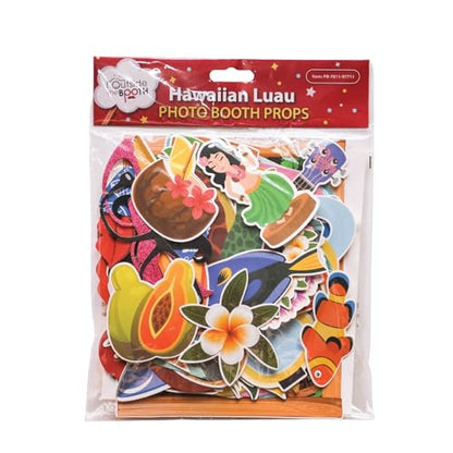 Hawaiian Photo Booth Props - 41-pc Luau Photo Props Kit with 8 x 10-Inch Sign, 60 Glue Dots, 45 Sticks - Vacation Props - Photo Booth Props Summer
