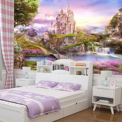 Pink Castle Children's Room Self-Adhesive Wallpaper - Cartoon Style Peel-and-Stick Wall Mural - 108"x157" - color: Zzsl-04, size: 108"x157"