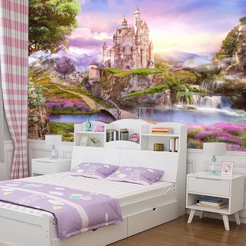 Pink Castle Children's Room Self-Adhesive Wallpaper - Cartoon Style Peel-and-Stick Wall Mural - 96"x137" - color: Zzsl-04, size: 96"x137"