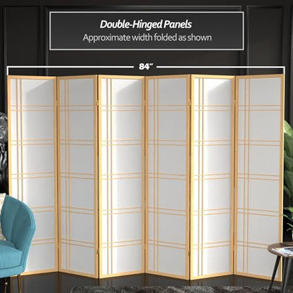 Red Lantern 6 ft. Tall Double Cross Shoji Screen - Natural - 6 Panels - color: Natural, size: 6 Panel