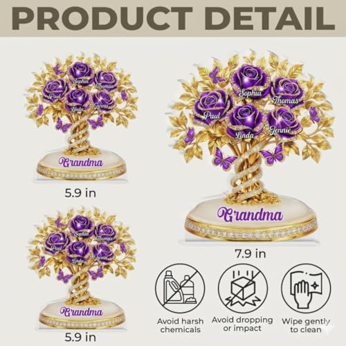 LOVELYPOD Personalized Rose Flower Mama 2D Acrylic Plaque, Custom Name Mommy And Kids Plaque, Mother's Day Mom Gift, Grandma Gifts, Mama Birthday Gifts from Kids, Custom Shape Family Block - color: Design #2