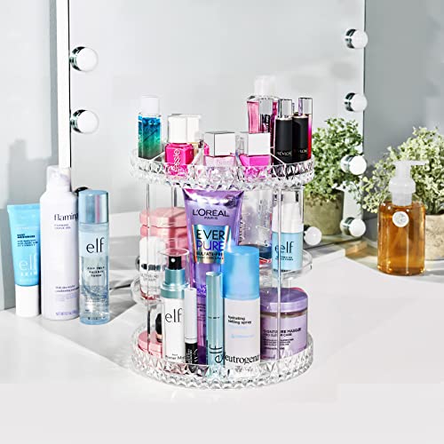 Sorbus 360 Rotating Makeup Organizer - Spinning cosmetics organizer, Adjustable Shelves for Make Up, Perfume & Toiletries - Acrylic Makeup Organizer for Vanity, Bathroom, Bedroom, Closet [Clear] - color: Clear