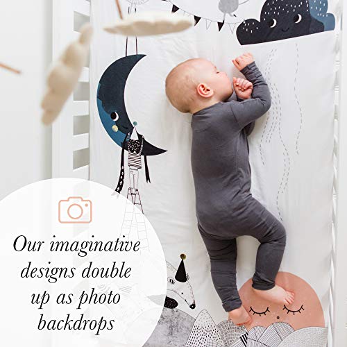 Rookie Humans 100% Cotton Sateen Fitted Crib Sheet: The Moon’s Birthday. Modern Nursery, Use as a Photo Background for Your Baby Pictures. Standard Crib Size (52 x 28 inches) (Standard Cotton Sateen)