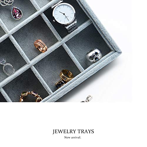 Oirlv 24 Grid Ice Velvet Jewelry Drawer Organizer Tray Stackable Jewelry Trays Removable Dividers for Rings Earring Storage Display - size: 24 Grid Tray