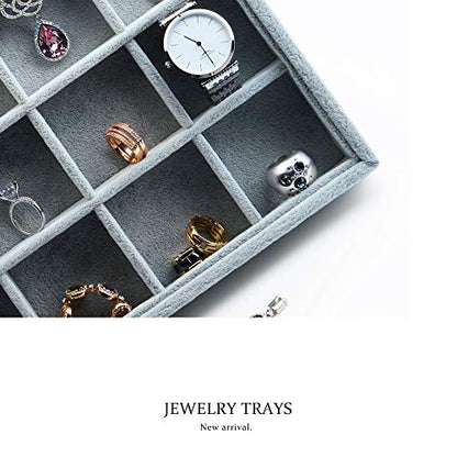 Oirlv 24 Grid Ice Velvet Jewelry Drawer Organizer Tray Stackable Jewelry Trays Removable Dividers for Rings Earring Storage Display - size: 24 Grid Tray