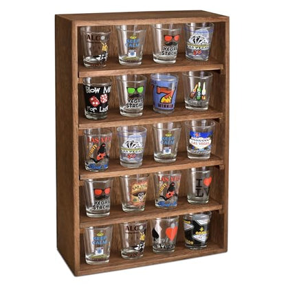 Ikee Design Wooden Wall-Mounted Display Shelves Rack for Collectibles-Figures,Shot Glasses,Spice Can,Cosmetics or Perfume-5 Adjustable Height Shelves,Space-Saving- Brown Color - color: Brown, 5 Shelves