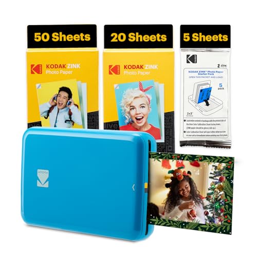 Kodak Step Instant Smartphone Photo Printer - 75 Sheets Bundle - Portable Mini Color Wireless Mobile Printer - Zink 2x3” Sticky-Back Photos - Bluetooth Compatible with Smart Devices - Fun App -Blue - color: Blue, style: Printer + 75 Sheets