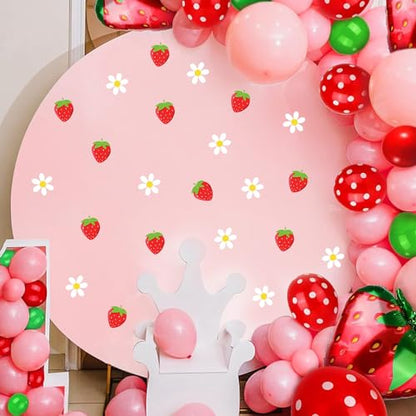 48pcs Strawberry Stickers for Balloon Arch Strawberries Theme Party Signs for Backdrop Kitchen Fruit Wall Stickers Daisy Flowers Berry First Crafts Decals for Baby Shower Girls Birthday Party Supplies - color: Red & White