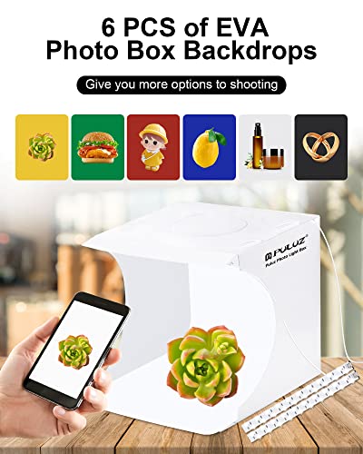 Photo Studio Box with LED Light, PULUZ 20cm Mini Portable Photography Lighting Tent Kit, White Foldable Shooting Softbox with 2x20 Lights + 6 Backdrops for Product Display - size: 9*9 Inch - C