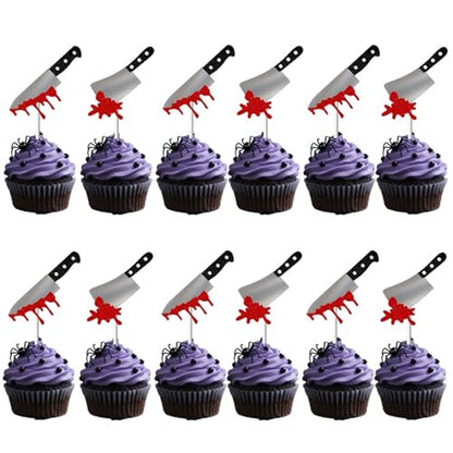 Halloween Cake Decorations Bloody Knife Pick 24Pcs Scary Birthday Party Supplies for Creepy Dessert Table Display - style: 03