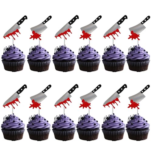 Halloween Cake Decorations Bloody Knife Pick 24Pcs Scary Birthday Party Supplies for Creepy Dessert Table Display - style: 03