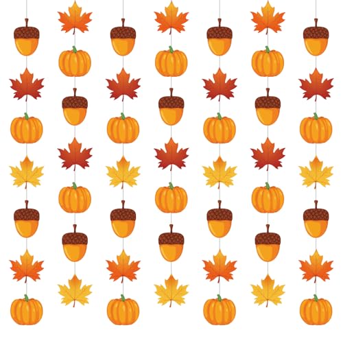 Xinnun 8 Pcs Fall Hanging Decorations Thanksgiving Ceiling Hanging Decor Fall Maple Leaf Pumpkin Acorn Paper Banner Autumn Garland Backdrop for Thanksgiving Party Indoor Outdoor Wall Door Decor - style: Fall