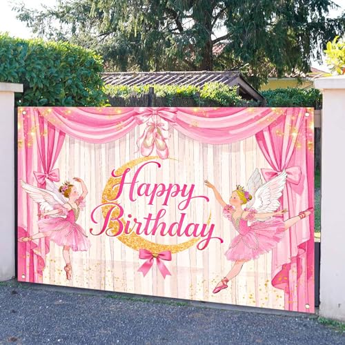 Ballerina Girl Backdrop Cute Ballet Photography Background Pink Princess Party Supplies for Girls Birthday Baby Shower Dance Decor Banner Portrait Photo Booth Studio Props 9x6ft FU058YL - size: 9x6ft