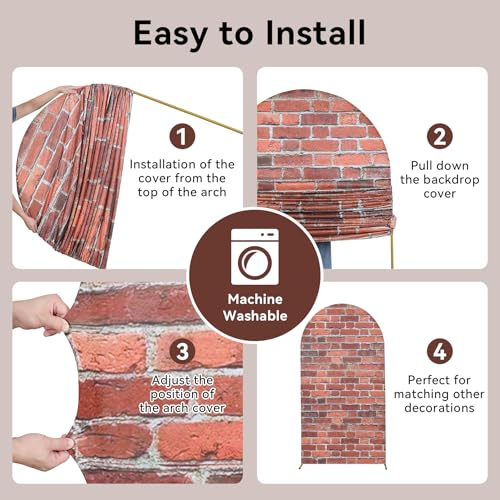 Set of 3 Arch Backdrop Cover Red Brick 7.2ft 6.6ft 6ft Spandex Wrinkle Free Fitted Arch Background Cover Farmhouse Style Top Chiara Arch Cover for Wedding Birthday Party Photography Arch Background - color: Brick, size: 7.2ft 6.6ft 6ft
