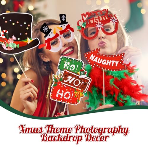 Zubebe 55 Pcs Christmas Photo Booth Props DIY Kit Selfie Props Accessories Christmas Hats Headband Glasses Scarves Paper Photo Booth Xmas Theme Photography Backdrop Decor Xmas Party Supplies
