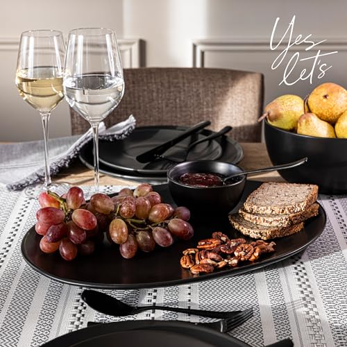 over&back Coupe Stoneware Serving Platter - Elegant 1-Piece Oval Serving Platter to Complete Your Kitchen Set - 16.4" x 11.5" - Semi-Matte Black - color: Black, size: Oval Platter
